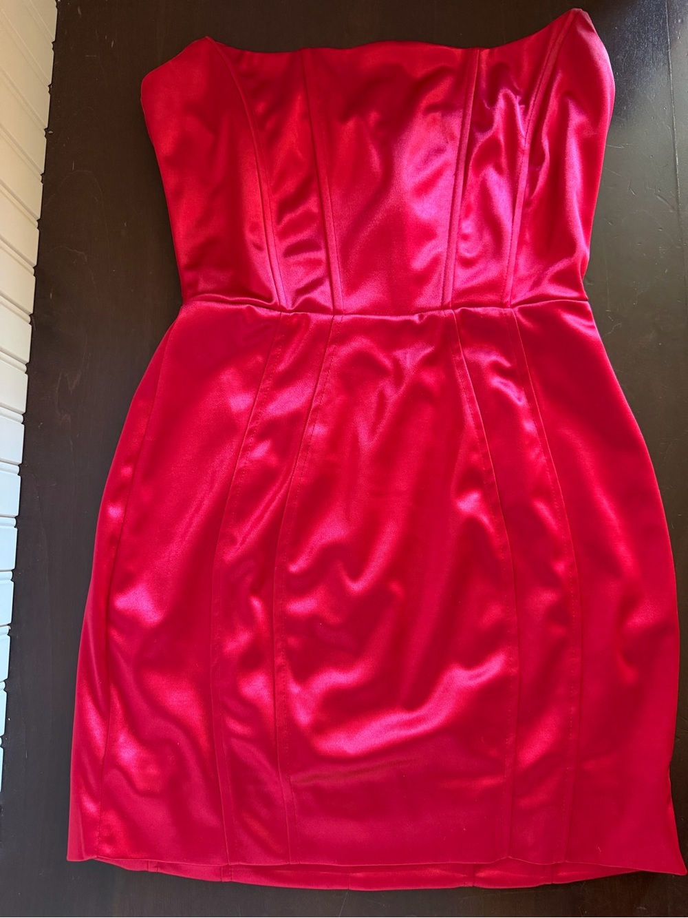 Strapless Red Satin Party Dress - Picture 2 of 3